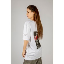 Woxxo Aliens Baskılı Unisex Oversize T-Shirt -Beyaz Lycralı Modal/pamuk