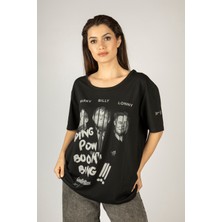 77 Woxxo Good Fellas Baskılı Unisex Oversize T-Shirt -Siyah Lycralı Modal/pamuk