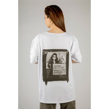 77 Woxxo Glow From The World They Left You In Baskılı Unisex Oversize T-Shirt -Beyaz Lycralı Modal/pamuk