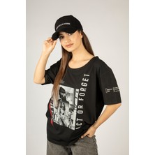 77 Woxxo Act Or Forget Baskılı Unisex Oversize T-Shirt -Siyah Lycralı Modal/pamuk