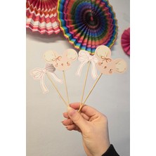 Pembe Fare Konsept Kürdan Süsleri Cupcake Süsleri Lüks Büyük Boy 10LU Paket