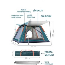 4 Kişilik Tam Otamatik Tenteli Kamp Çadırı Portatif Anti-Uv Outdoor Plaj Piknik Çadırı
