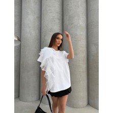 Ithal Süprem Kumaş Organze Tül Detaylı Tshirt