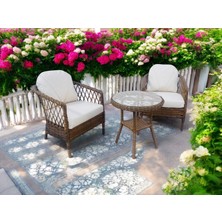 MONALİN MOBİLYA Miami Kahverengi 2 Kişilik(1-1-Masa) Rattan Örgü Bahçe & Balkon & Teras Oturma Grubu Minderli & Camlı & Masalı Takım