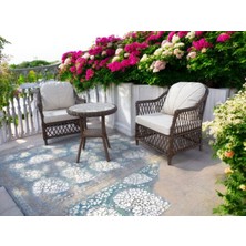MONALİN MOBİLYA Lizbon Kahverengi 2 Kişilik(1-1-Masa) Rattan Örgü Bahçe & Balkon & Teras Oturma Grubu Minderli & Camlı & Masalı Takım