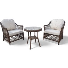 MONALİN MOBİLYA Lizbon Kahverengi 2 Kişilik(1-1-Masa) Rattan Örgü Bahçe & Balkon & Teras Oturma Grubu Minderli & Camlı & Masalı Takım