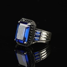 Tayfun Silver Safir Taşlı El İşi 925 Ayar Gümüş Erkek Yüzük