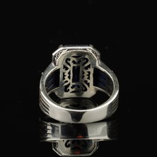 Tayfun Silver Safir Taşlı El İşi 925 Ayar Gümüş Erkek Yüzük