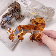 Minimal Leopar Desenli Kemik Asetat Yüksek Kalite Toka - Beyaz