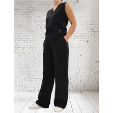 %100 Pamuk Müslin Siyah Pantolon Bluz Takım