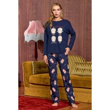 Cossy By Aqua 25037 Kadın Laci Baskı Detay Uzun Kol Pamuklu Pijama Takımı