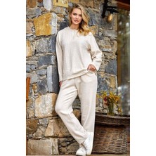 Cossy By Aqua 24062 Kadın Bej Melanj Polar Pijama Takımı