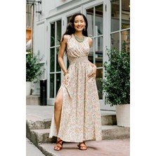 Kruvaze Yaka Robadan Yırtmaçlı Uzun Elbise