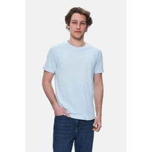 Ucla Harper Gök Mavisi Bisiklet Yaka Nakışlı %100 Pamuk Standard Fit Erkek Tshirt
