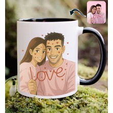 Bk Gift Kişiye Özel Ghibli Tarzı Karikatür Tasarımlı Siyah Kupa Bardak-1, Arkadaşa Hediye, Sevgiliye Hediye