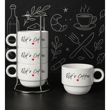 Bk Gift Kişiye Özel Standlı 4'lü Fincan Seti-1 , Yeni Ev Hediyesi, Arkadaşa Hediye