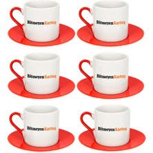 Bk Gift Kişiye Özel Logolu Türk Kahvesi Fincan Takımı 6'lı Kırmızı, Firmalara Özel Fincan