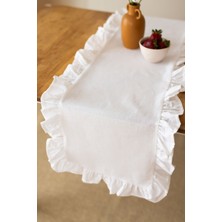 Wellstil Rufle | Fırfırlı Keten Beyaz Runner 40 X 110