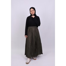 25019 Kadın Crush Pliseli Etek Haki