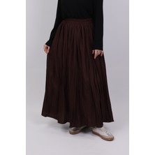 25019 Kadın Crush Pliseli Etek Kahverengi