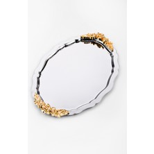 6 Adet Oval-Bulut Model Gül Motifli Kahve-Çay Sunum Tepsisi 25 cm x 20 Xm