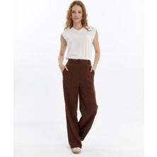 25010 Kadın Double Krep Çima Dikiş Detaylı Cepli Palazzo Pantolon Kahverengi