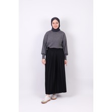 25011 Double Krep Pliseli Etek Siyah
