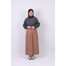 25011 Double Krep Pliseli Etek Vizon