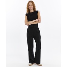 25010 Kadın Double Krep Çima Dikiş Detaylı Cepli Palazzo Pantolon Siyah