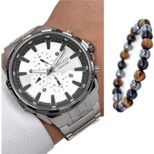 Ferrucci Çelik Kordon Silver  Fonksiyonlu Erkek Kol Saati+Bileklik