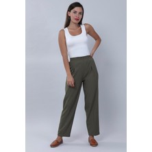 Kadın Haki Beli Lastikli Pileli Pantolon 5272
