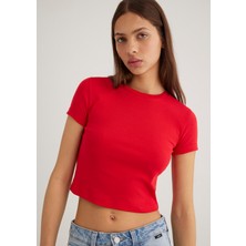 Mavi Kırmızı Basic Crop Tişört 1600814-70467