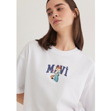 Mavi Kedi Logo Baskılı Beyaz Tişört 1613284-620
