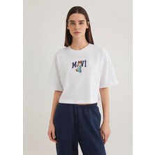 Mavi Kedi Logo Baskılı Beyaz Tişört 1613284-620