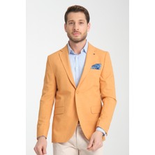 Arunte Erkek Kiremit Keten Görünümlü Ince Dört Mevsim Giyilebilir Slim Fit Blazer Ceket