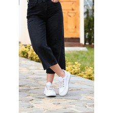 Marjin Kadın Yüksek Taban Sneaker Keten Kumaş Bağcıklı Spor Ayakkabı Hesna