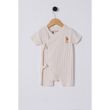 U.S. Polo Assn. U.S. Polo Assn Kız Bebek Krem Tulum %100 Pamuk Kısa Kol Desenli Rahat Kullanım
