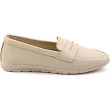 Bambi Bej Leather Kadın Loafer Ayakkabı K01718110303