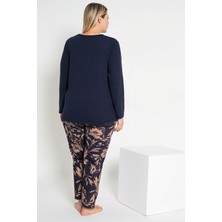 Kadın Lacivert Renkli Çiçek Desenli Uzun Kollu Pijama Takımı B-49