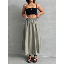 Kadın Beli Lastikli Dokuma Kloş Etek