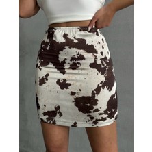 Kadın Desenli Saten Etek