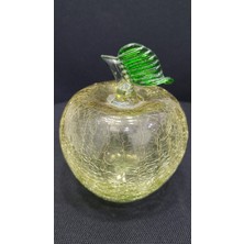 12X10CM Sarı Cam El Yapım Yapraklı Elma Biblo Parlak Heykel Figür Obje Dekor Hediyelik 1 Adet