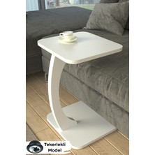 Limnizza Tekerlekli Kare C Sehpa Koltuk Yanı Laptop Masası Modern Zigon Yan Sehpa Salon Ofis Sehpası