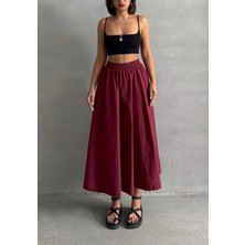 Kadın Beli Lastikli Dokuma Kloş Etek