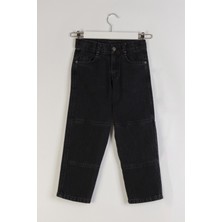 Yüksek Bel Denim Düz Paça Beli Ayarlanabilir Kontrast Dikişli Kot Kız Çocuk Pantolon