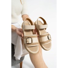 Albishoes Kadın Tokalı Şık Yazlık Sandalet Lastikli Hafif Rahat Taban Kadın Tek Bant Sandalet