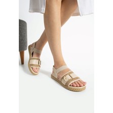 Albishoes Kadın Tokalı Şık Yazlık Sandalet Lastikli Hafif Rahat Taban Kadın Tek Bant Sandalet