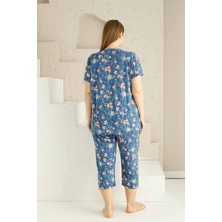 Bie's Anne Kalıp Tunik Büyük Beden Kapri-Battal Beden Dantel Detay Kısa Kol Viskon Bermuda Pijama Takımı