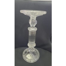 Sedef Mum Aksesuar Cam Şamdan Mumluk Şeffaf Renk Orta Boy 30X12.5CM Kesme Düğün Masalık 1 Adet