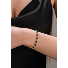 Gümüş Damla Model Yeşil Zirkon Taşlı Su Yolu Bileklik